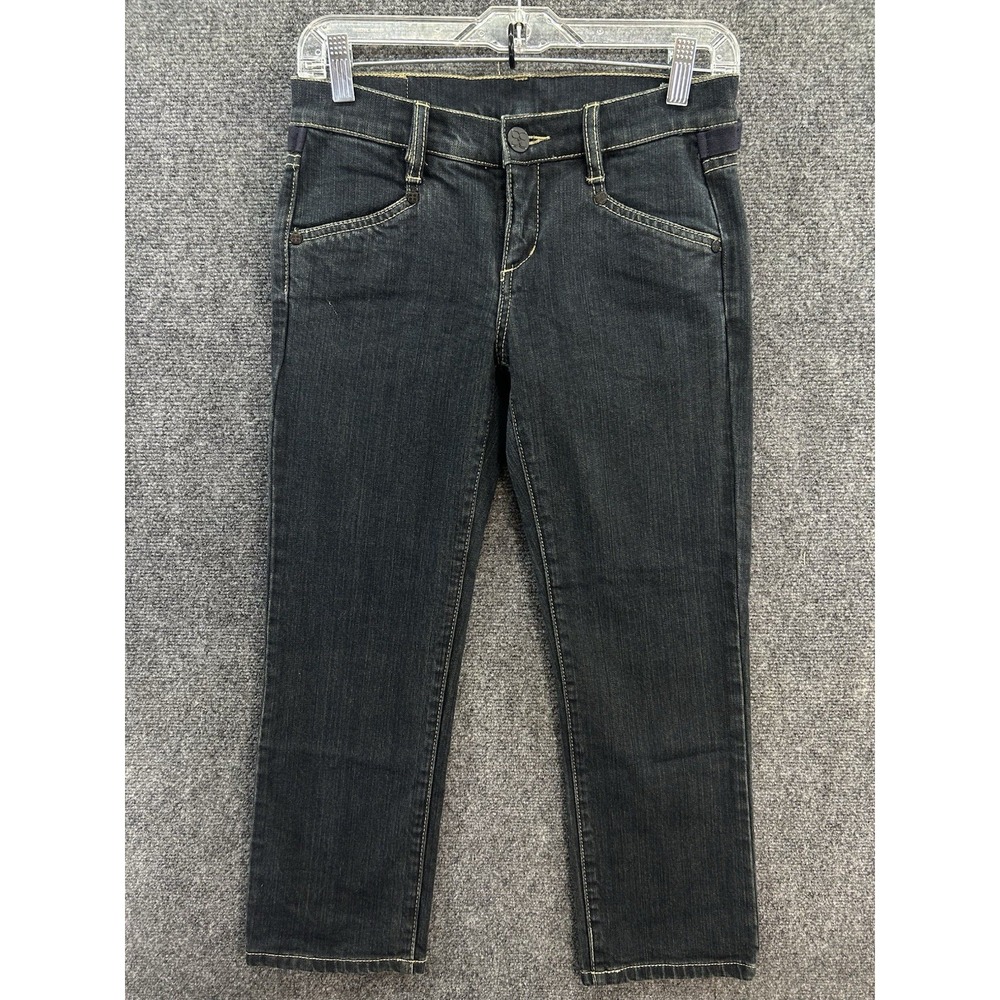 BCBG MAXAZRIA Cropped Jeans Marta Fashion Slim Fit Sz 26 Flap Pockets Dark Wash